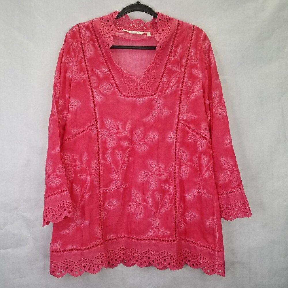 Soft Surroundings Deidre Tunic Women’s M Pink Floral Embroidered Eyelet Trim Top
